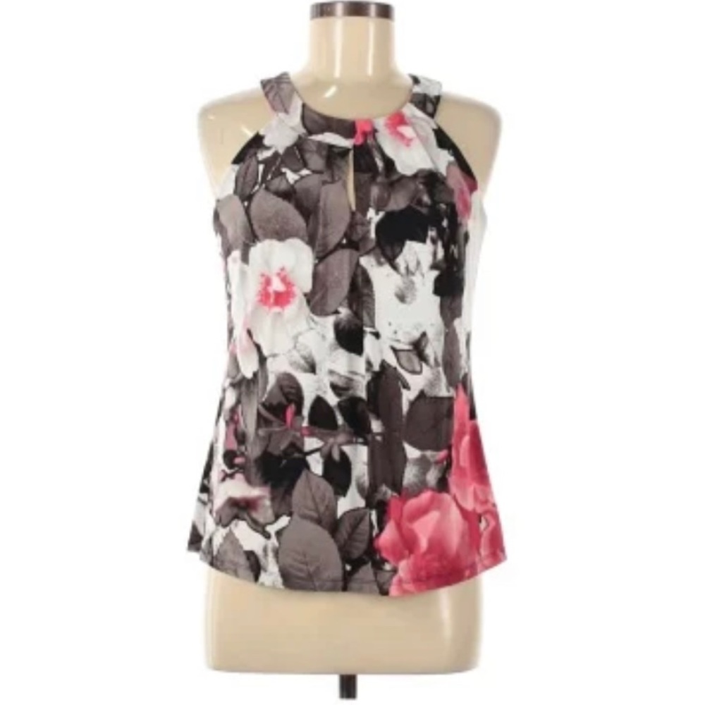 NWOT INC Floral Keyhole Halter Shelf Bra Tank Blouse